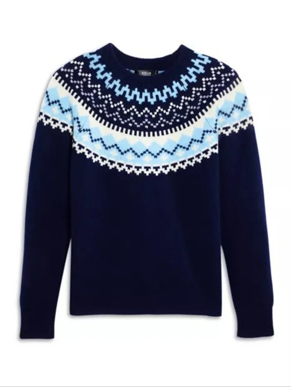 NWT Aqua Cashmere Fair Isle Cashmere Crewneck Sweater, 9/10Y